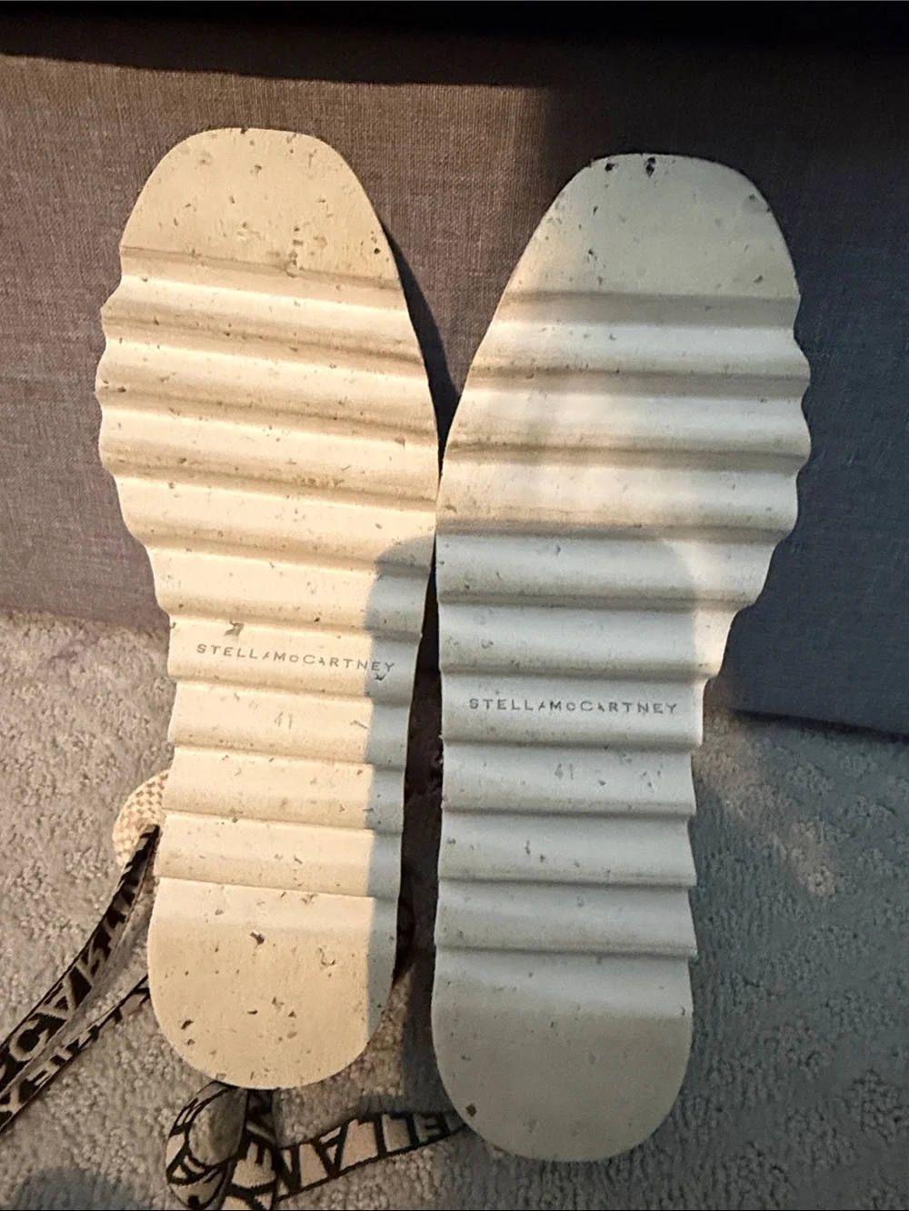 Stella McCartney Cream Platform Espadrille Sandals with Logo Ribbon